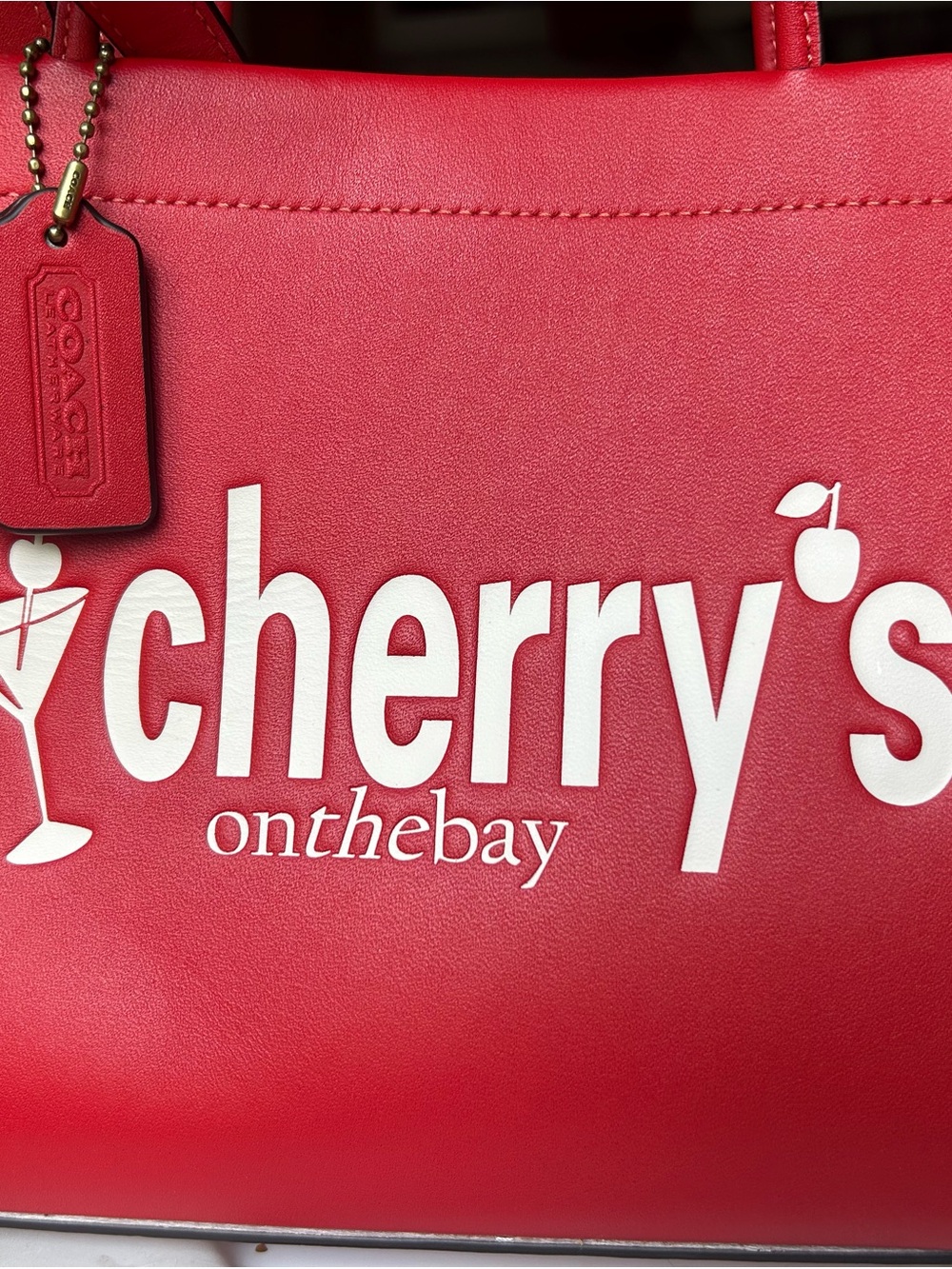 Coach Red Leather 'Cherry's on the Bay' Graphic Tote